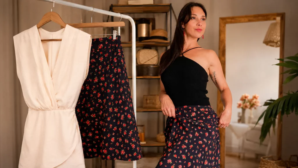 Essayage d'une robe Mango et talons par Caroline